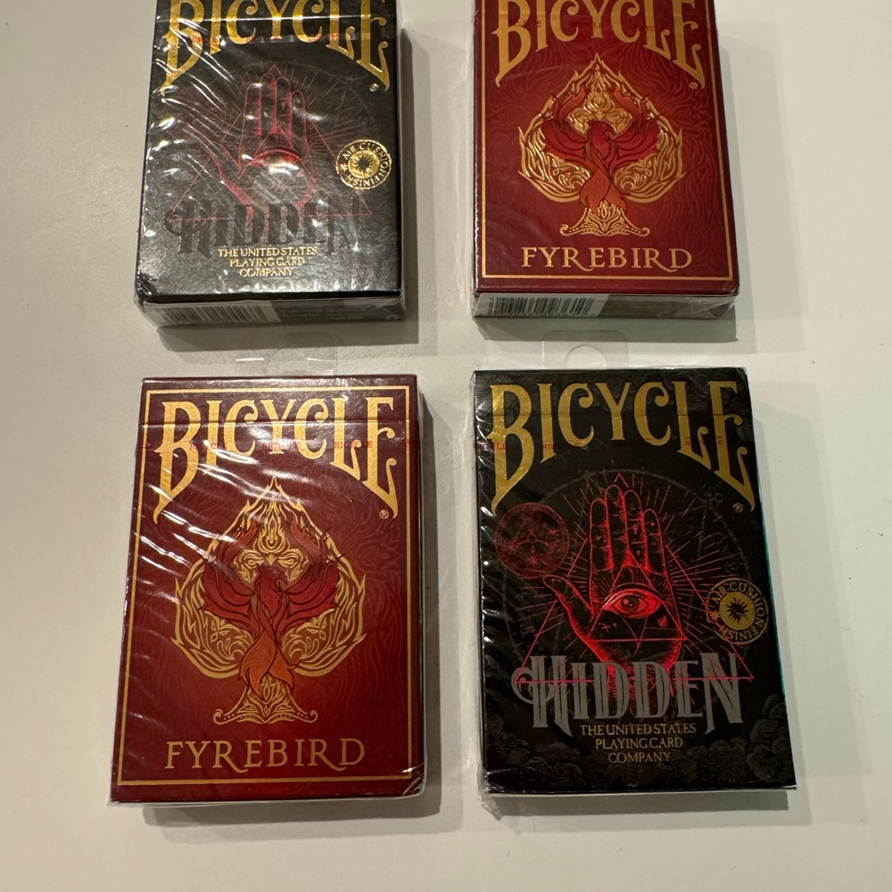 BICYCLE FyreBird and Hidden Playing Cards - Red & Black lot of 4 Factory Sealed